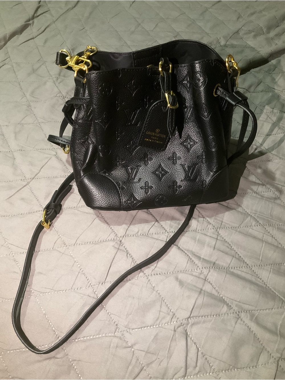 Louis Vuitton Black Embossed Monogram Bucket Shoulder Bag